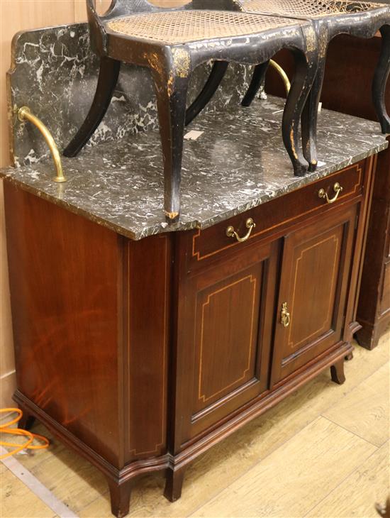 An inlaid mahogany marble top washstand W.99cm